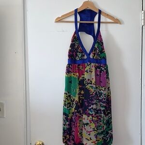 MM Couture Multicolor Halter Dress with Blue Details